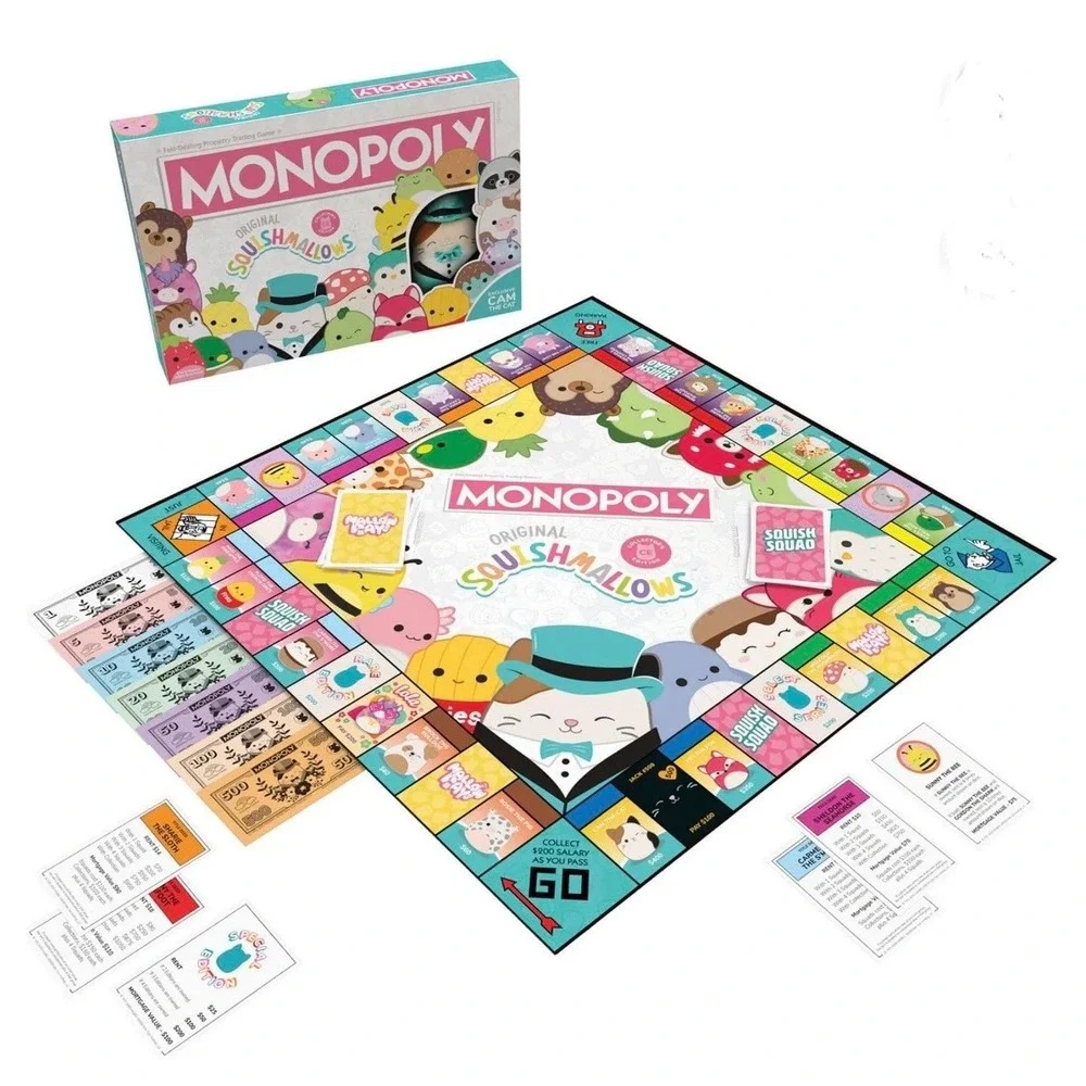 Monopoly Original Squishmallows Collector's Edition Board Game Cam the Cat Plush